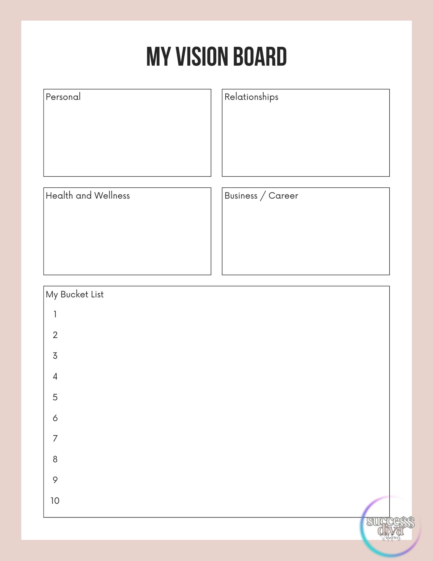 2025 Printable Vision Board Workbook